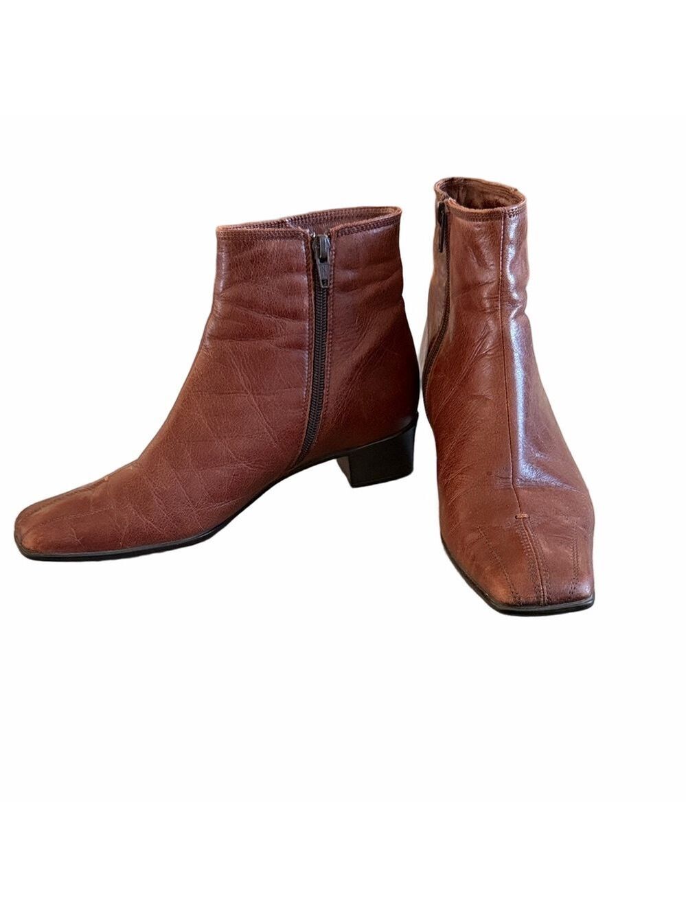 Sesto Meucci Brown Leather Ankle Booties Side Zip Classic 8.5